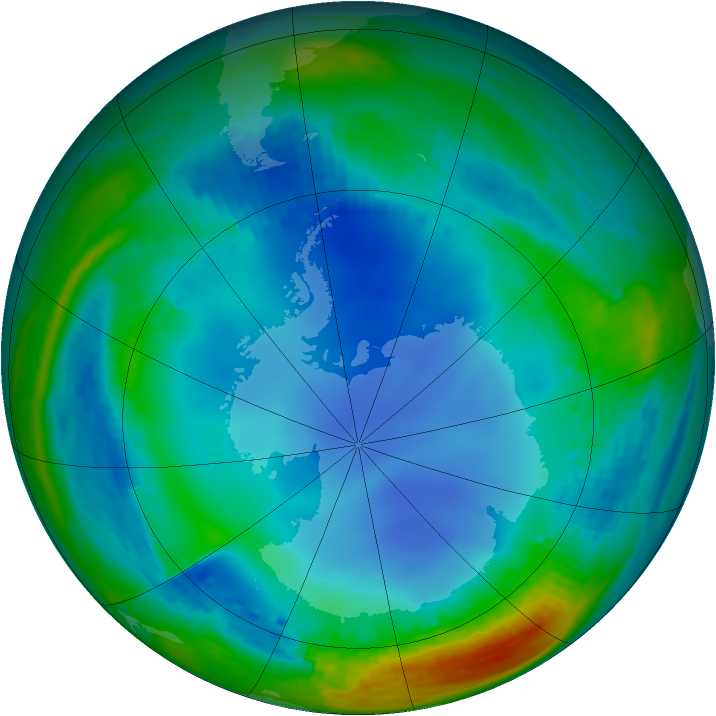 Antarctic ozone map for 15 July 2000